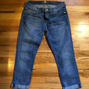 7 FOR ALL MANKIND SKINNY CROP ROLL CAPRI JEANS 25